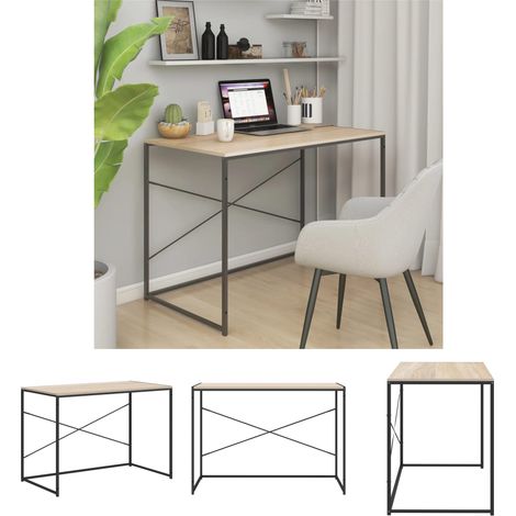 The Living Store - Computertisch Schwarz und Eiche-Optik 110x60x70cm Holzwerkstoff (1/5)