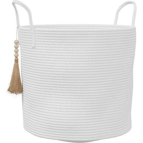 Panier de rangement en coton blanc, 40 cm de diamètre et 35 cm de hauteur. (1/5)