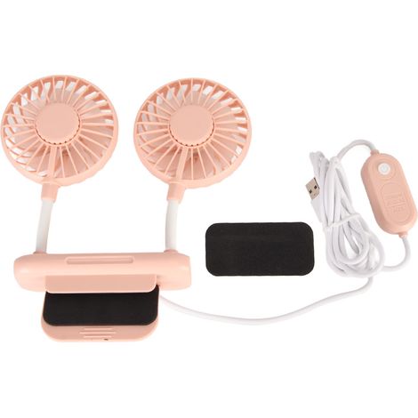 Ventilateur d'ordinateur à pince, 2 têtes, 3 vitesses, câble USB de 2 m, silencieux et compact, rose, idéal pour la maison ou le bureau. (1/5)