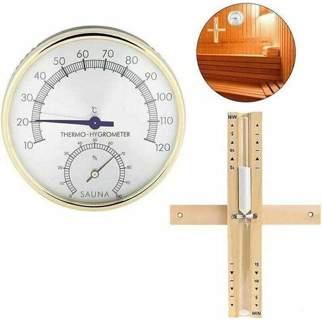 Sauna Thermomètres Hygromètres et Sabliers, Minuterie de 15 Minutes 2 en 1 Thermomètre Hygromètre de Salle de Sauna 56Vingt (1/4)