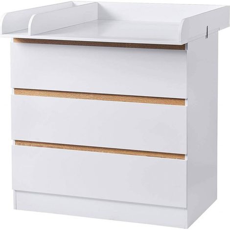 WOLTU Wickeltisch Wickelstation mit 3 Schubladen Wickelkommode Babymöbel aus Spanplatte und MDF Weiß