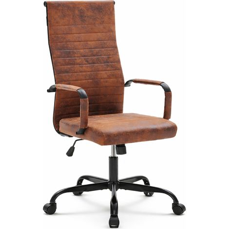 Sedia da Ufficio in Simil Pelle Industrial Poltrona Scrivania Girevole Base Nera