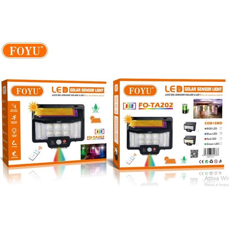 FARETTO FARO DA ESTERNO CON PANNELLO SOLARE 75 LED + 1 RGB CON TELECOMANDO TA202 (1/5)
