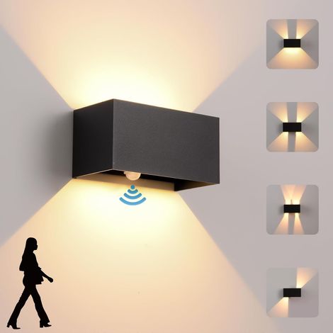 Applique Murale intérieur/Extérieur avec Détecteur de Mouvement,LED 24W Moderne Luminaire Murale,Éclairage Mural Etanche IP65 3000K blanc chaud,Appliques Murales avec Angle de Faisceau Réglable,Noir (1/5)