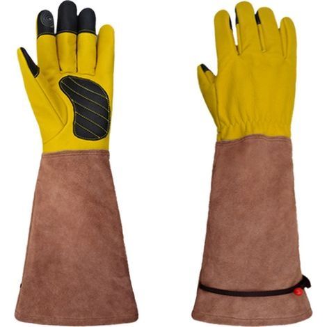 Gants de protection en cuir de vache véritable, longs, pour soudage à l’arc et au TIG, jardinage et protection contre les piqûres (taille M) deng