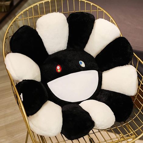 Cojín con forma de girasol, suave almohadón para silla, sofá, cama, decoración del hogar, blanco y negro, 40 cm (1/4)