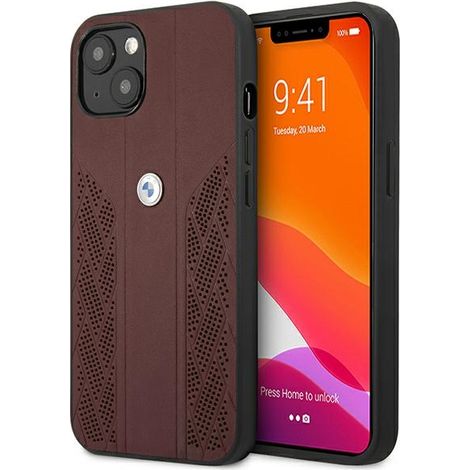 Funda rígida de cuero perforado rojo para iPhone 13 mini BMW (1/5)