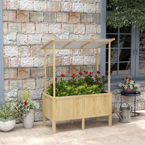 Potager surélevé avec toit, trous de drainage, doublure en polaire, résistant aux intempéries, en bois de sapin, 110 x 60 x 152 cm