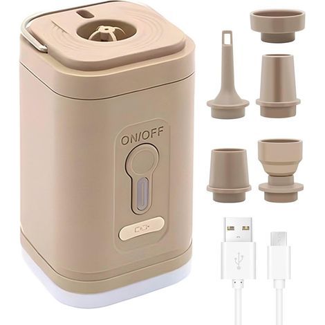 Elektrische Luftpumpe, wiederaufladbare Aufblas- und Entleerungspumpe mit Campinglampe für aufblasbare Matratzen, Poolmatratzen, Bodenmatratzen, CREA (1/5)