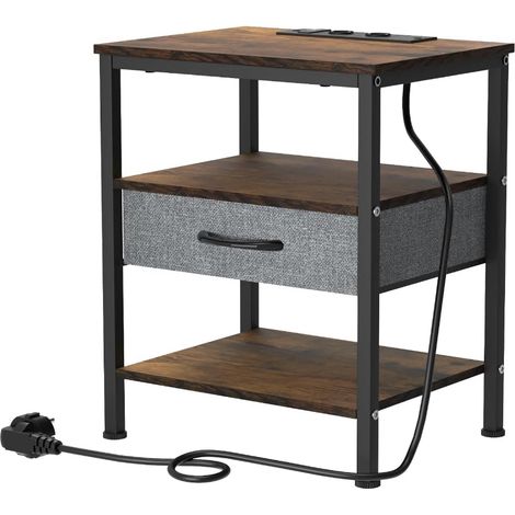 Table de Chevet Multifonction avec 2 Prises AC + 2 USB – Rangement Intelligent (Tiroir Coulissant & 2 Étagères) MDF 40x30x60cm – Idéal Studio Parisien, Chambre & Petit Espace (1/5)