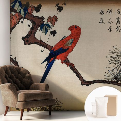 Tapete Tapete Vliestapete mit Kleber - Fototapete mit Motiv - Wandtapete modern - Wanddeko Vogel auf einem Ast 250x250 cm (1/5)