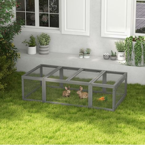 Clapier extérieur pour lapins et petits animaux en bois gris 180 x 90 x 48 cm DESVIAE (1/5)