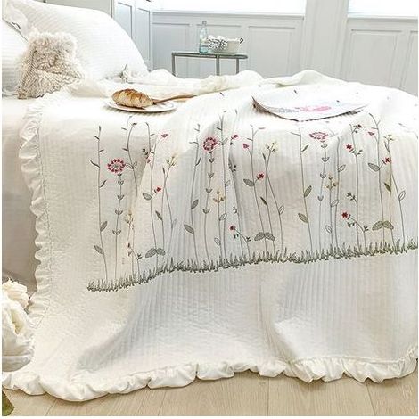 Couette d'été en coton fraîche avec housse de traversin 48x74cm, motif brodé élégant en Tencel, blanc pur pour décoration maison (1/5)
