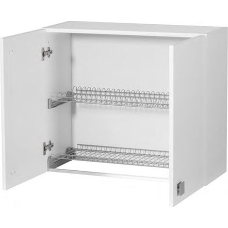 Pensile scolapiatti per cucina Bianco Frassinato con 2 ante Cm 80x33xH 69 - consegnato già montato