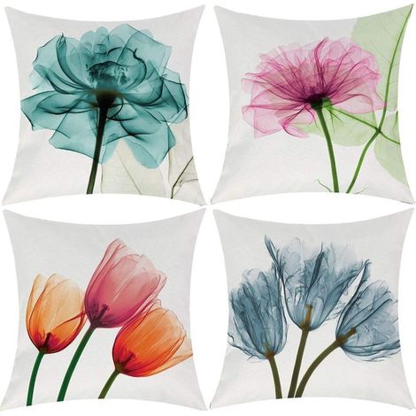 Housse de coussin aquarelle décorative durable housse de coussin 18 x 18 taie d'oreiller belle fleur tulipe aquarelle couleur sarcelle vibrante fermeture éclair cachée décoration d'intérieur canapé ca (1/5)