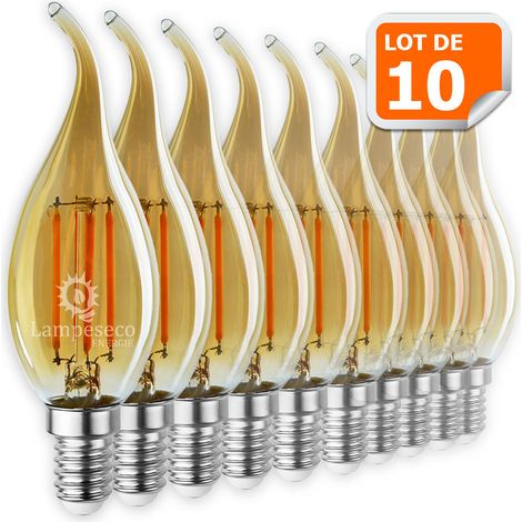 Lampesecoenergie – Lot de 10 ampoules décoratives led à filament doré 4W (éq. 42W) – Culot E14 – Luminosité 420lm – Couleur 3000K