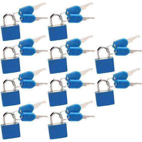 Petit cadenas mini et robuste pour voyagevalise ou agendaavec 2 clésétui en plastique colorélot de 10 bleus. (1/5)