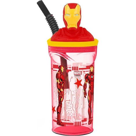 Trade Shop - Vidrio Con Paja Integrada De Hombre De Hierro En Capacidad 3d 360 Ml Para Niños -