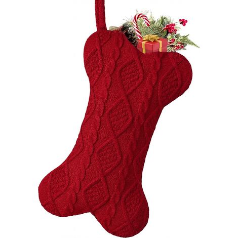 Calza di Natale a forma di osso per cani, ideale come regalo (rosso) (1/5)