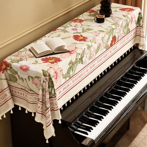 Housse pour piano numérique 18070cm housse motif fleurs épanouies avec franges blanc cassé 150 g – Livraison gratuite