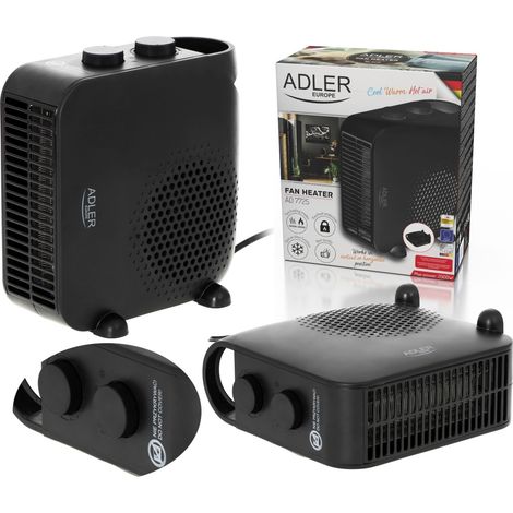 Adler AD7725B Calefactor Ventilador Aire Caliente / Frío, Termoventilador, 2 Niveles Temperatura, Termostato 2000W Negro (1/5)