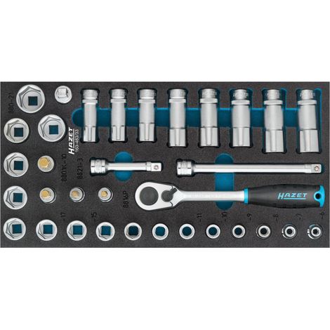 Jeu de douilles 163-483/33 ∙ Carré creux 3/8 pouce (10 mm) ∙ Profil Traction à 6 pans extérieurs, Profil à 6 pans intérieurs ∙ 33 pièces ∙ 5 – 22 (1/4)