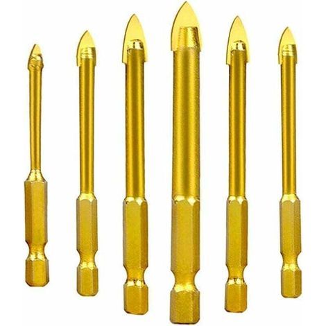 BUNTHAUS Wolframstahl-Bohrer für Glas, Keramik, Fliesen und Kristall, mit Sechskantschaft, Titanbeschichtung, 3 mm, 4 mm, 5 mm, 6 mm, 8 mm, 10 mm, 6er-Set