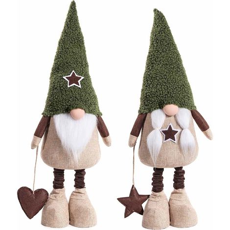 Babbo e Mamma Natale decorativi in stoffa con cappello modellabile e gambe allungabili – Set da 2 figure natalizie assortite (1/3)