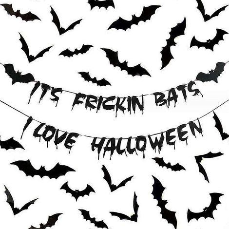 Guirnalda de murciélagos de Feliz Halloween, purpurina negra y 24 calcomanías de pared de murciélagos voladores, decoraciones para fiestas de Halloween, decoraciones de pared de Halloween, murciélagos (1/3)