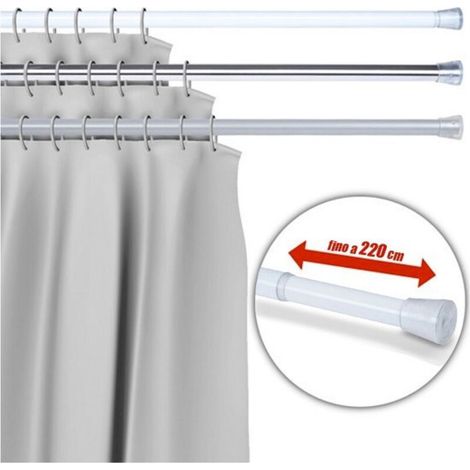 Asta telescopica per tenda da doccia, da 110 cm a 200 cm, in alluminio bianco. (1/4)