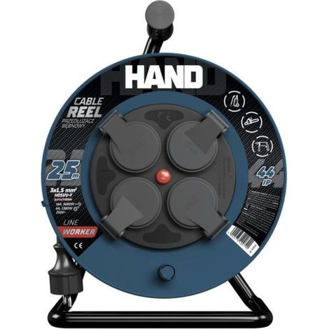 Handaufroller de Cable 30m 3x1,5mm 16A / 3680W / IP44, Mobilität und Sicherheit, idealfür den Außeneinsatz.