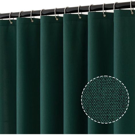 Rideau de Douche en Lin texturé 240x200 cm Vert Foncé, Hôtel de Luxe Lourd Rideau de Douche imperméable, Anti-moisissure Tissu Lavable Rideaux de Bain pour Salle de Bain avec 16 Anneaux