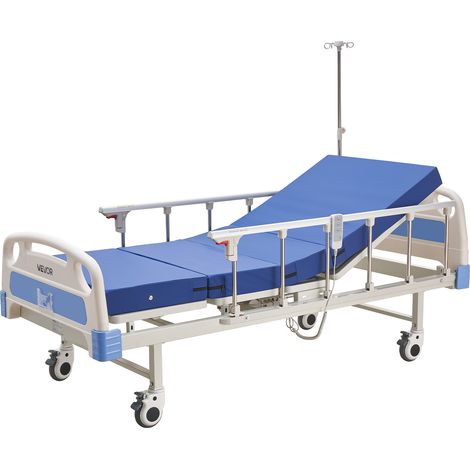 VEVOR Cama de Hospital Electrica de 2 Funciones, con Respaldo, Reposapiernas y Ajuste de Altura, Ruedas con Bloqueo, Colchón de Alta Densidad para Hospitalización en Easa, Capacidad de 250 kg