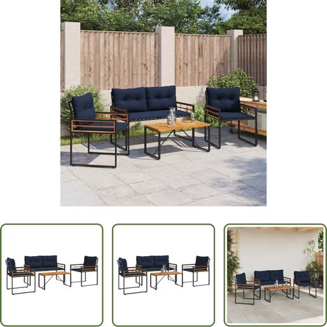 Terrassenmöbel - Gartenmöbel Set mit Kissen 4 pcs Marineblau (1/5)