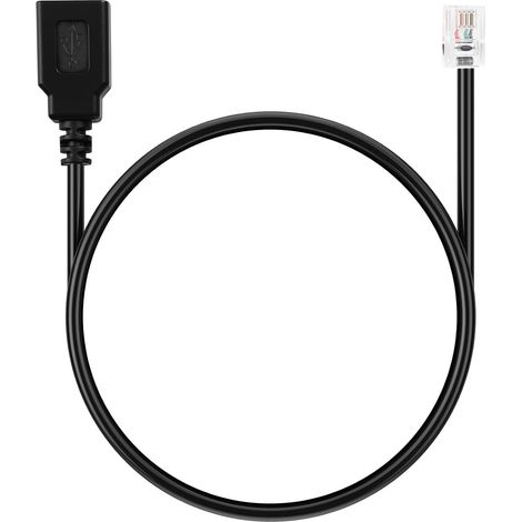 Câble RJ9 Mâle vers USB Femelle, Adaptateur 4P4C vers Prise Téléphonique USB de 30cm pour Téléphones VoIP Télécopieurs et Adaptateur de Démodulation Communication Téléphonique (Noir) (1/5)