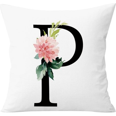 Housse De Coussin Carré - Lettre Alphabétique Imprimée Unilatérale - Fond Blanc Avec Fleur - Fermeture Éclair - 45 X 45 Cm - 1 Pièce (1/4)