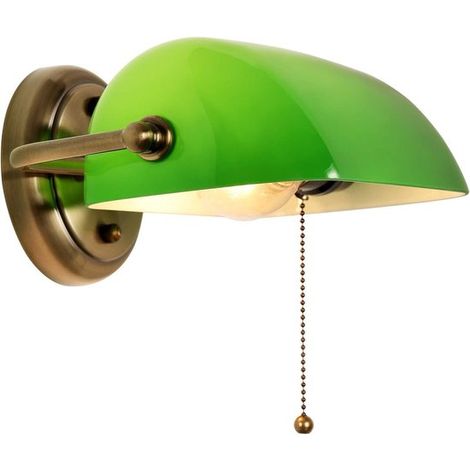 Lámpara de pared europea clásica de estilo vintage, de cristal verde, con pantalla retro ajustable e interruptor de cordón (1/5)