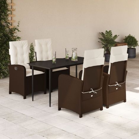 5-tlg. Garten-Essgruppe mit Kissen Braun Poly Rattan (1/5)