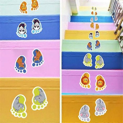 20 pares de pegatinas de huellas de pies para niños para marcar el suelo del aula, pegatinas adhesivas de vinilo con forma de animales, calcomanías para el suelo de la guardería infantil para mantener (1/3)