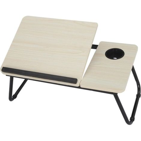 BALLSHOP Table de Lit Pliable pour Ordinateur Portable 55x32cm Plateau Multifonction avec Porte-Gobelet Bureau Portable pour Lecture Petit-Déjeuner (Couleur du Bois Brut) (Couleur du Bois Brut) (1/5)