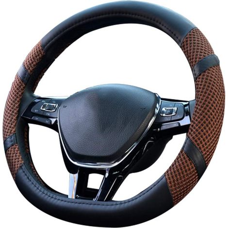 D Forme Couvre Volant de Voiture Haute Qualite Volant Universel Respirant Volant Durablede Protecteur Antidérapant pour diamètre 38cm(15") (D- Café)-Fei Yu (1/3)