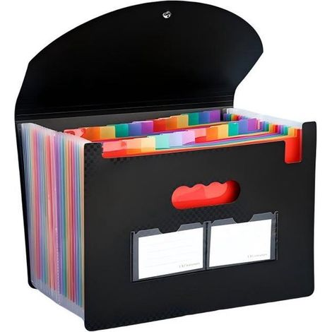 Bolsa para documentos tipo acordeón，25 compartimentos con tapa，organizador de documentos para papel A4，con cierre elástico (1/5)