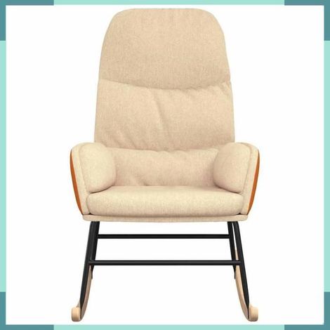 Chaise à bascule - 341044 - Blanc crème - Tissu et similicuir - Bois hévéa massif 70 x 79 x 105 cm (1/5)