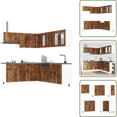 vidaXL 11-tlg. Küchenschrank-Set Porto Räuchereiche Holzwerkstoff (1/5)