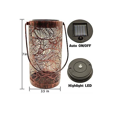 Lanterne solaire d'extérieur, lampe LED en métal étanche à suspendre, décoration (feuilles)