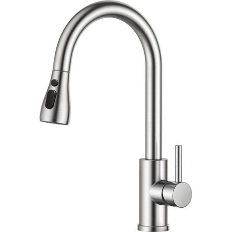YMYNY Robinet Cuisine, Mitigeur Cuisine, Pivotant à 360° d'Évier à Arc Élevé Pulvérisateur Escamotable 2 Modes, Acier Inoxydable