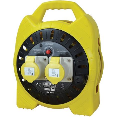 Faithfull Power Plus Semi-Enclosed Cable Reel 110V 16A 2-Socket 15m (1.5mm Cable)