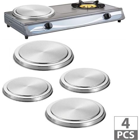 4er-Pack silberne Herdplattenabdeckungen, Schutz für elektrische Herdplatten, Kochgeschirr aus Edelstahl (1/4)
