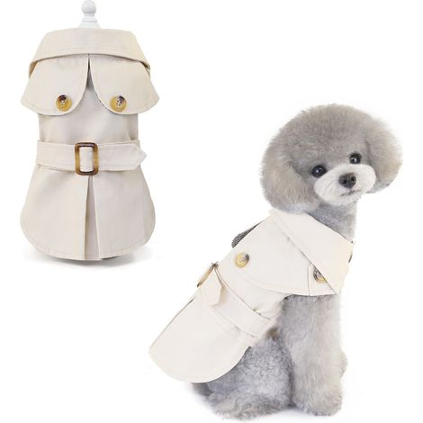 Trench-coat coupe-vent pour petits chiens, veste western avec ceinture, vêtements d'extérieur pour chiots, automne-hiver (kaki)