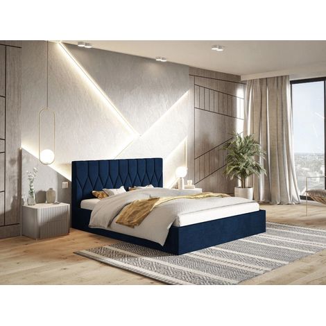 Lit rembourré avec rangement 120x200 velours bleu Gaja (1/5)
